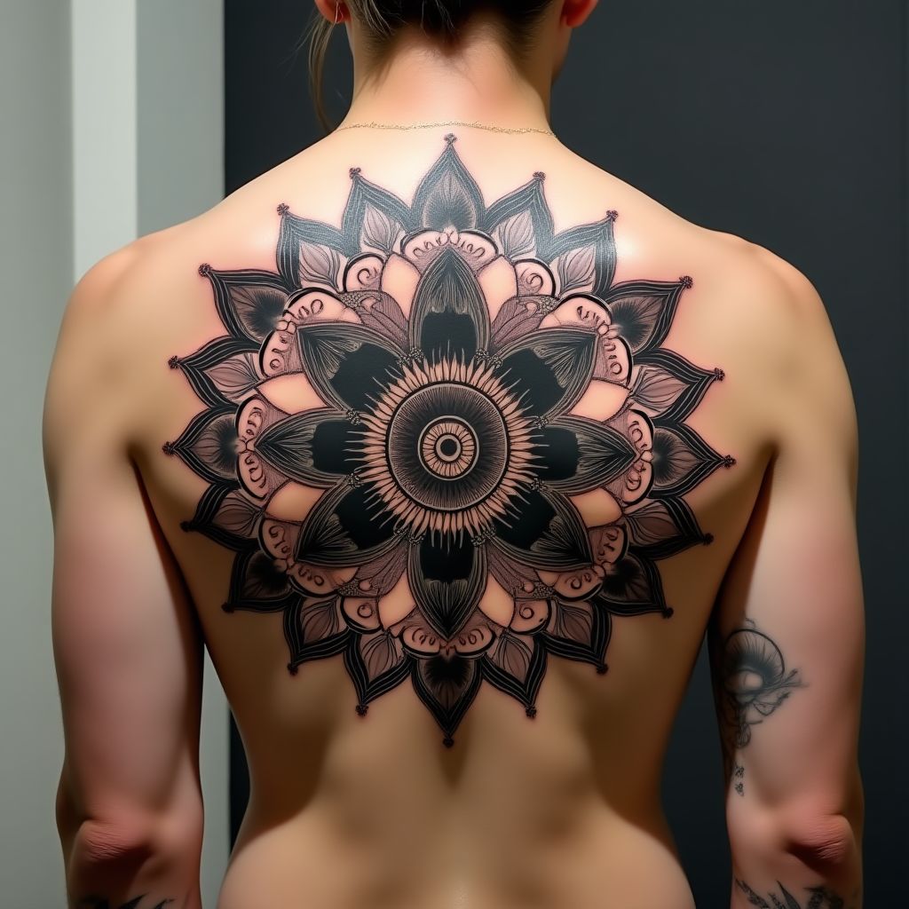 Tatuaje de mandala en espalda